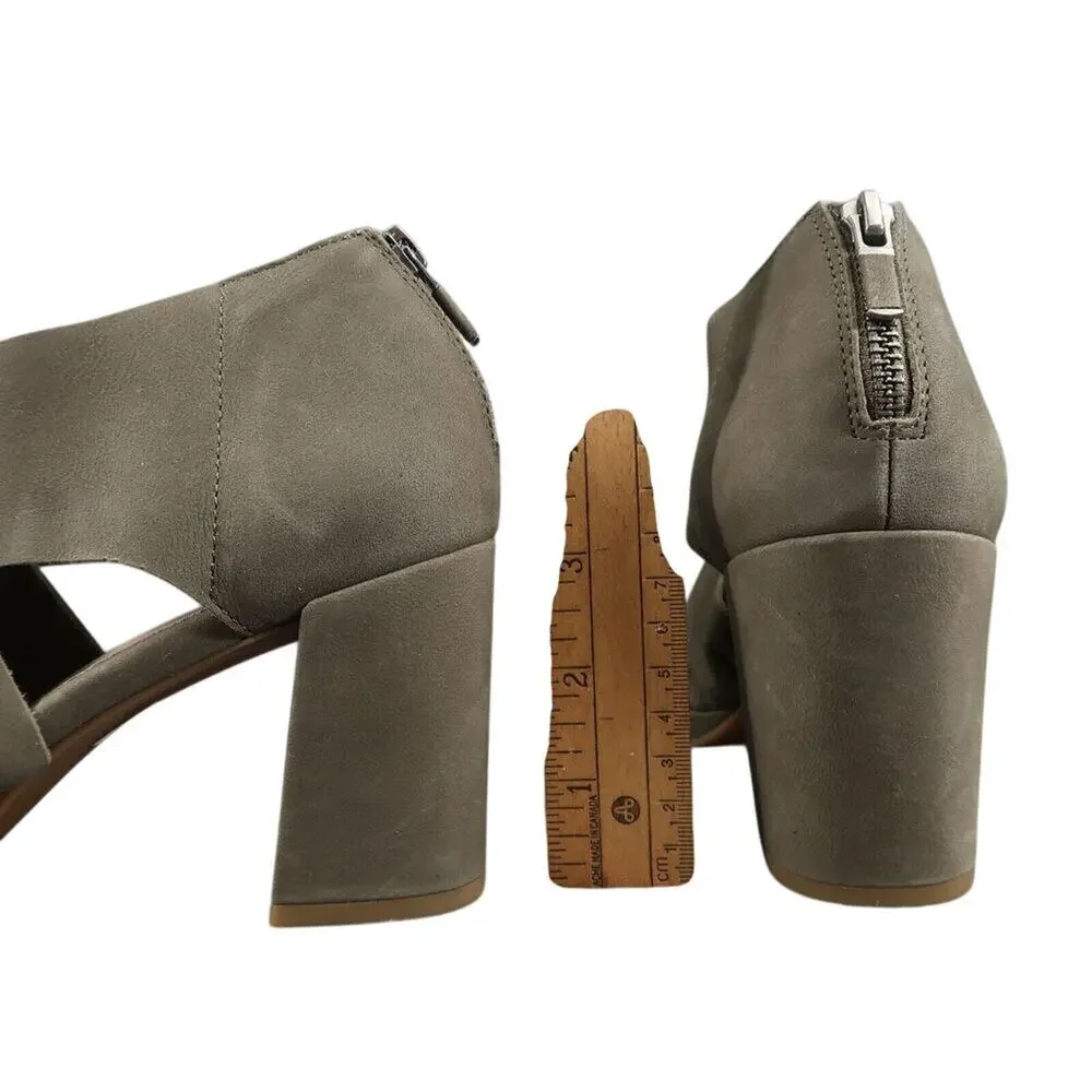 Eileen Fisher Shoes Womens 7.5 Sandal Block Heel Fashion Marla Leather Olive Zip